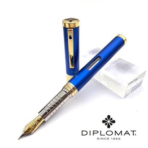 DIPLOMAT Nexus Series Eyedropper Fountain Pen (Matte Blue with Gold Trim)