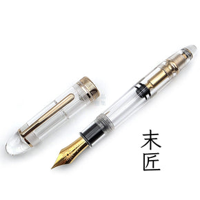 MAJOHN P140 #40 No.8 Large Nib Piston Fountain Pen (Transparent with Gold Clip)