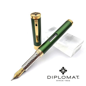 DIPLOMAT Nexus Series Eyedropper Fountain Pen (Matte Green with Gold Trim)