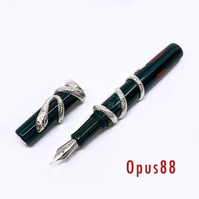 Taiwan OPUS 88 Zodiac Snake Sterling Silver Art Plated Platinum Fountain Pen - TY Lee Pen Shop