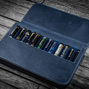 Turkey Galen Leather 12 - Slot Hard Detachable Pen Case (Black/ Crazy Horse Smoky Grey /Crazy Horse Navy Blue) - TY Lee Pen Shop