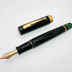 wing sung 600 18k Junfeng Calligraphy Fountain Pen, Natural Rubber Piston, Long Knife dark （green） - TY Lee Pen Shop